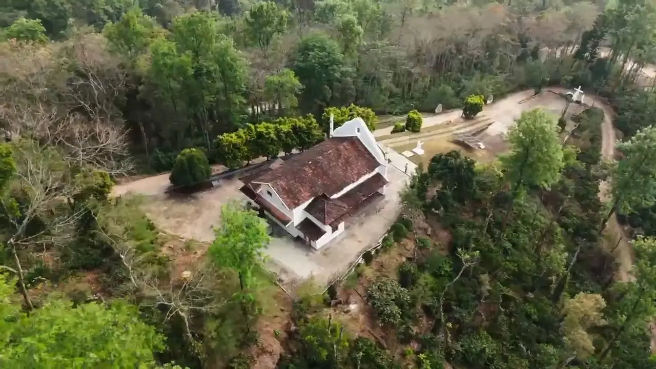 Drone view circling Hilltop Church near the estate